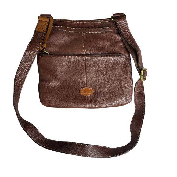Fossil Handbag Traveler Pebble Brown Soft Leather Shoulder Bag Crossbody - Picture 1 of 15